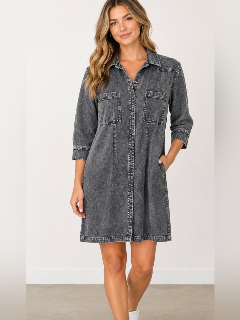 YFB  Black Mineral Washed‎ Denim Mini Shirtdress size Small